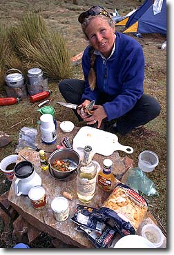 Cooking dinner in Illampu Base Camp