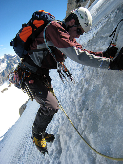 Ted Mather ice climbing near Chamonix